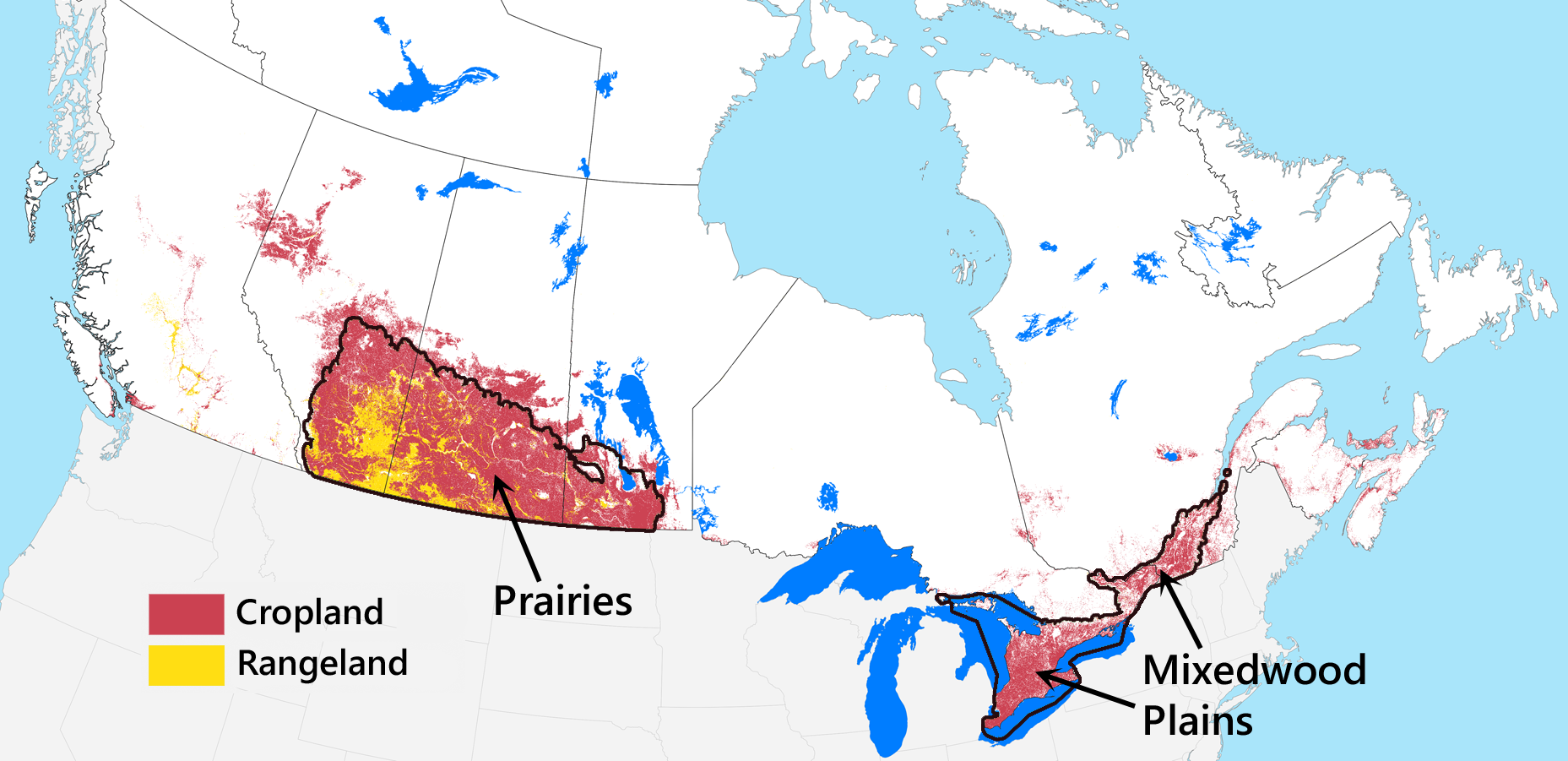 Distribution of agricultural land in Canada