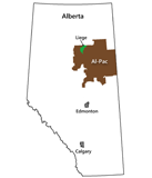 Location of the Al-Pac FMA in Alberta