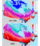 Map of estimated future temperature distribution for Canada